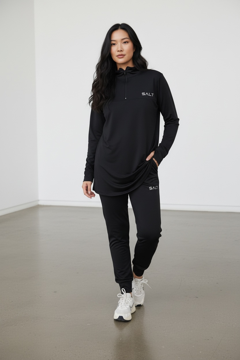 Quarter Zip Top & Zipped Cuffed Jogger in Black Quarter Zip Top & Zipped Cuffed Jogger in Black