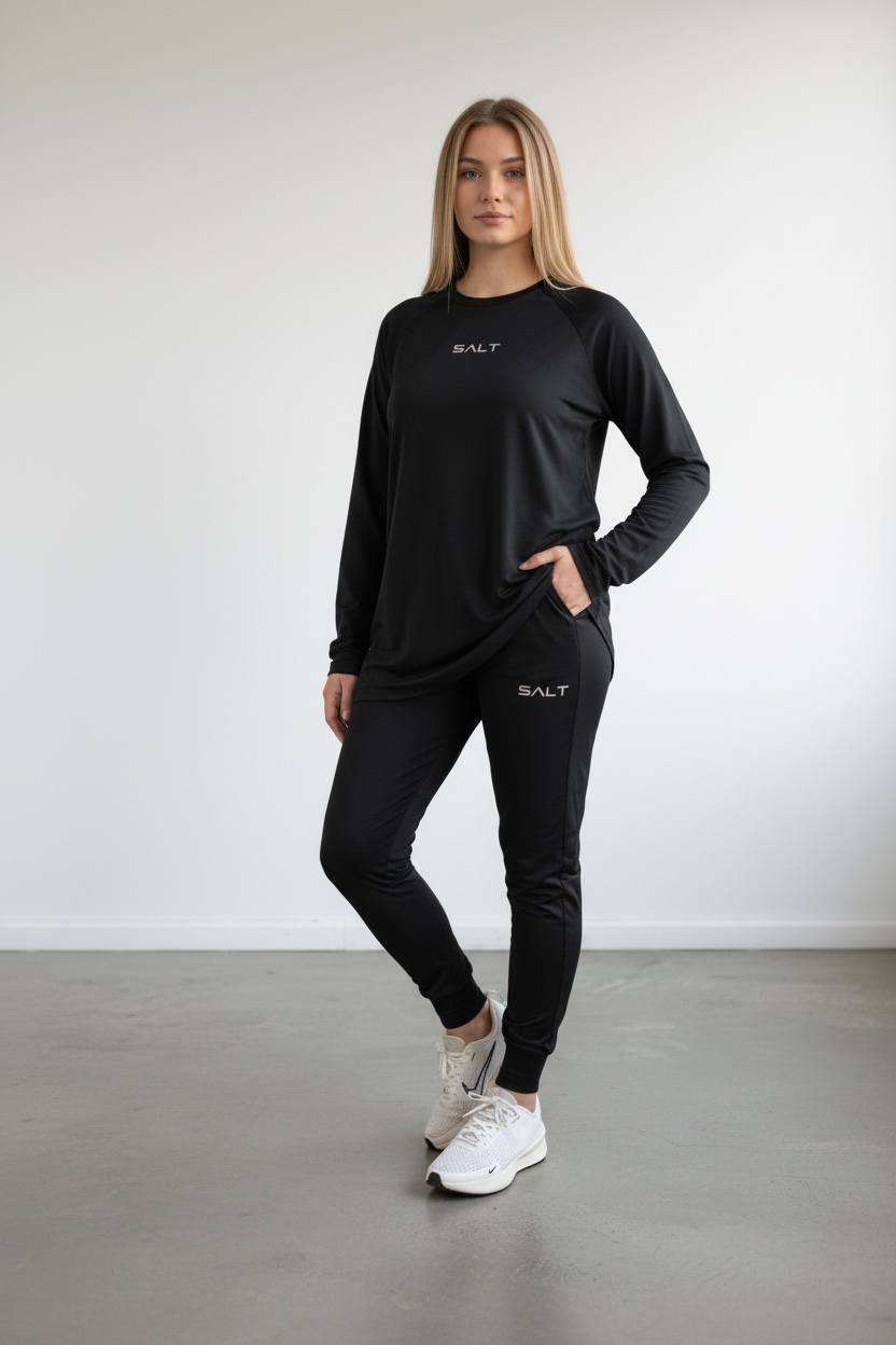 Long Sleeve Raglan & Zipped Cuffed Jogger in Black Long Sleeve Raglan & Zipped Cuffed Jogger in Black