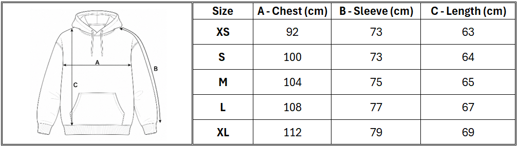 essential hoodie sizing