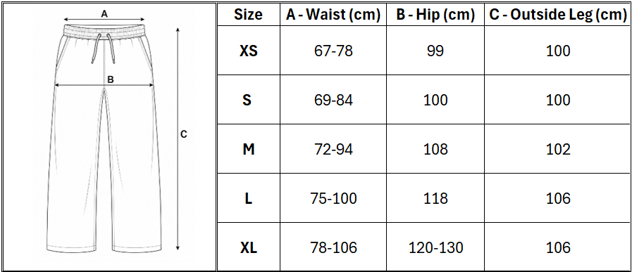 essential trackpants sizing