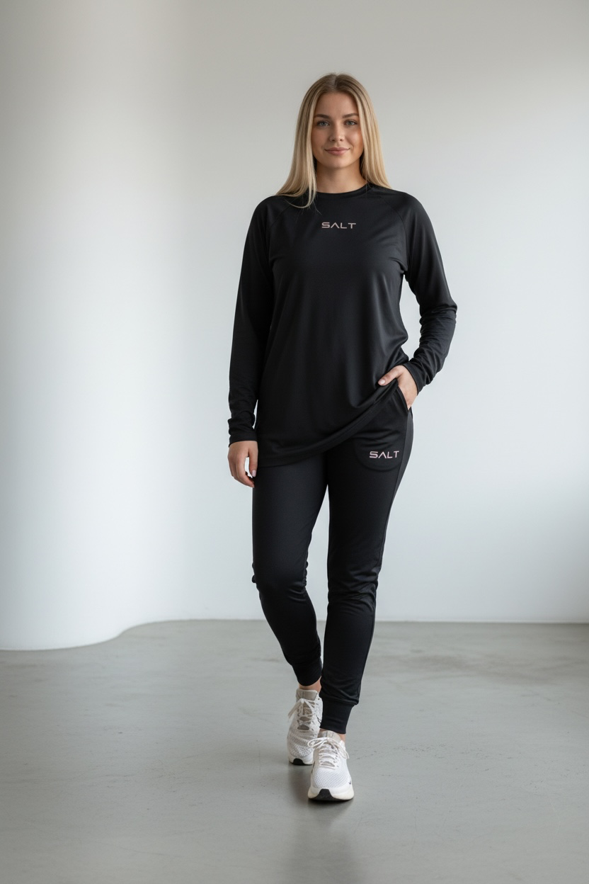Long Sleeve Raglan Top & Zipped Cuffed Jogger in Black Long Sleeve Raglan Top & Zipped Cuffed Jogger in Black