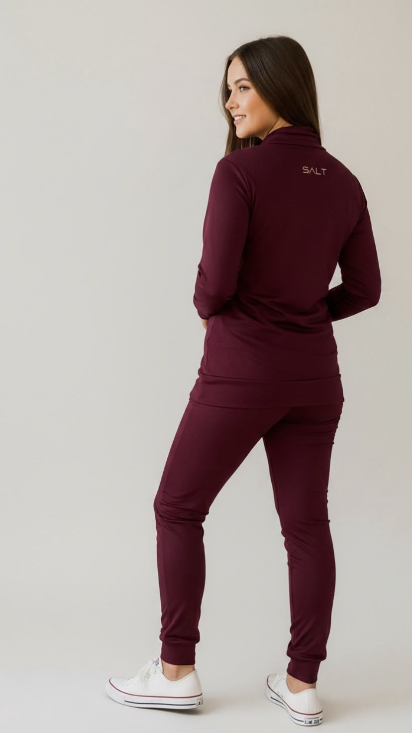 essential track top in burgundy (back) essential track top in burgundy (back)
