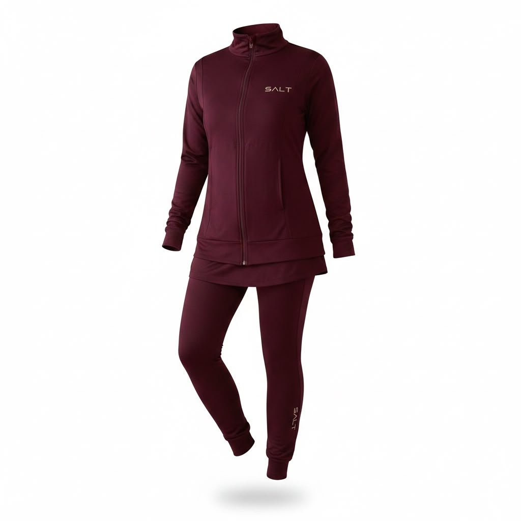 essential full zip track top in burgundy