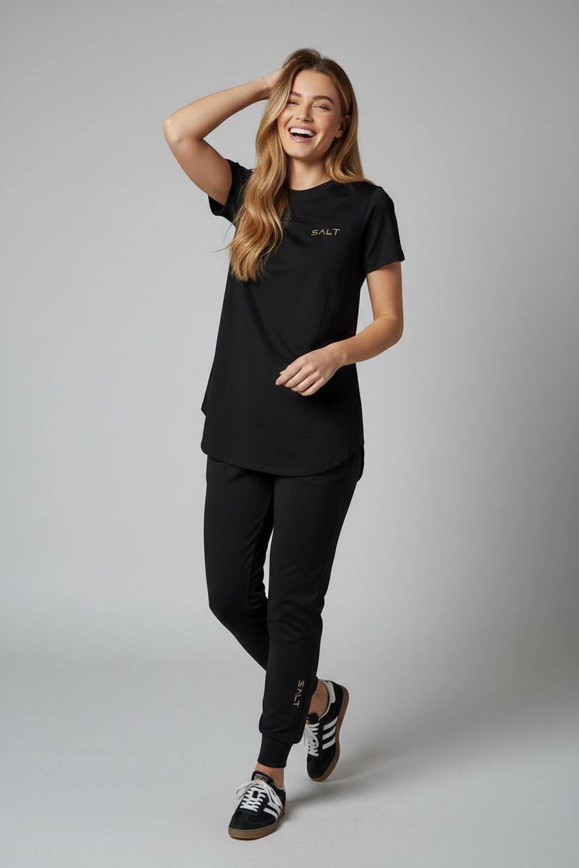 yoki short sleeve tee in black with cuffed pants yoki short sleeve tee in black with cuffed pants